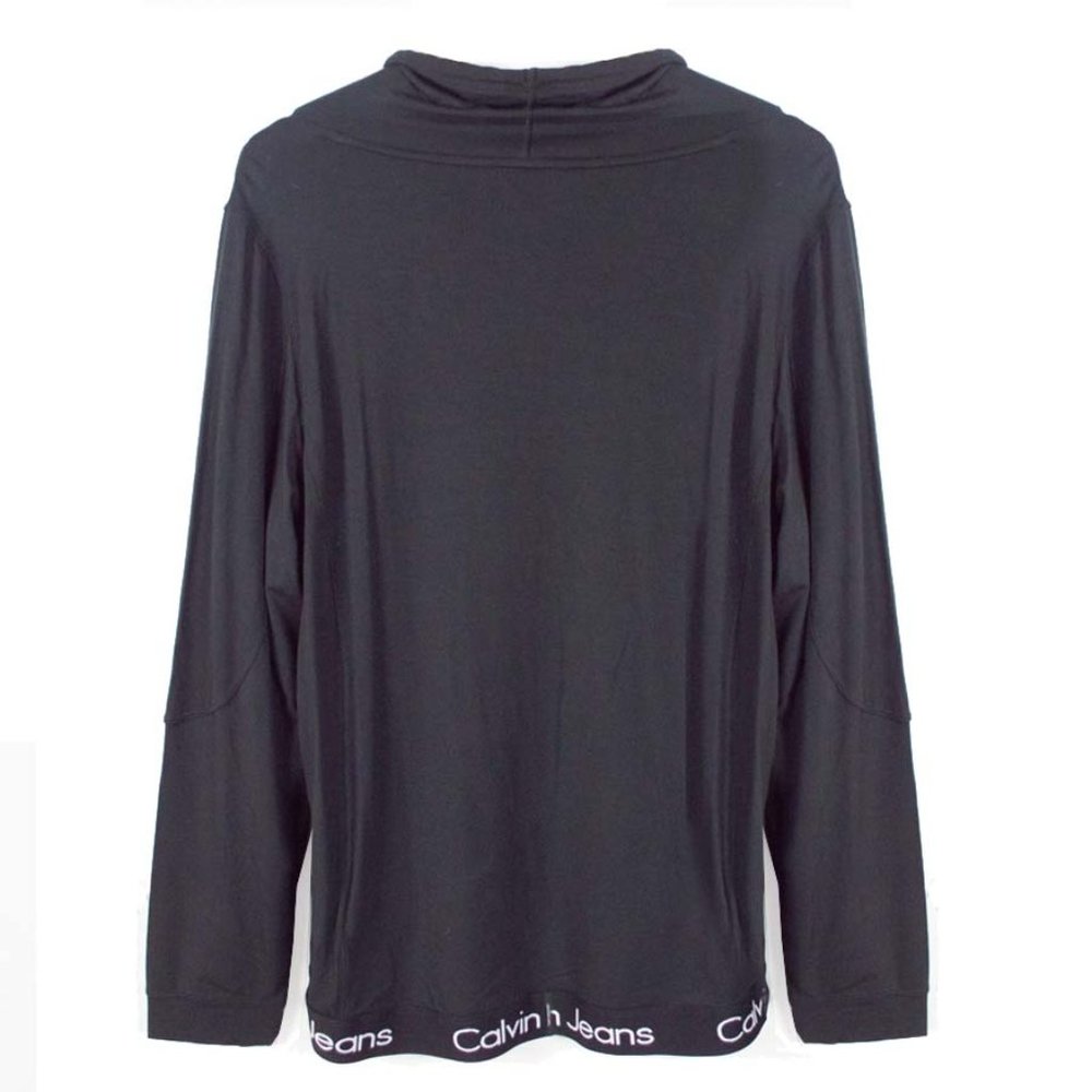Calvin Klein Black High Low Drawstring Neck Long Sleeve Logo Trim Rayon Top NWOT - Picture 5 of 10